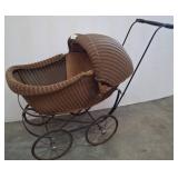 Wicker Baby Carriage with Metal Frame