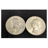 Two 1964 Washington Quarter Dollars