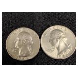 1944 Washington Silver Quarters Pair