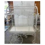 White Metal Decorative Birdcage on Wheels