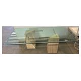 Glass Top Dining Table with Stone Pedestal Base