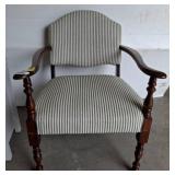 Wooden Armchair With Striped Upholstery
