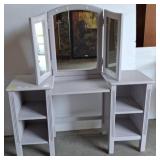 Painted Wood Vanity With Tri-Fold Mirror