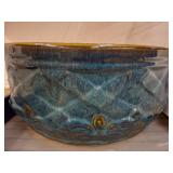 Blue Ceramic Bowl with Textured Exterior