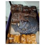 Carved Wooden Figurines and Wall Hanging