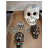 Skull-Themed Decorative Lot with Glass Items