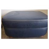 Blue Upholstered Ottoman with Wooden Feet