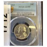 1964 PCGS Graded AU55 Washington Quarter