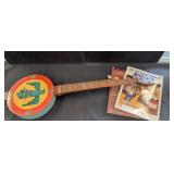 Painted Wooden Banjo with Instructional Books