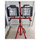 Dual Work Lights on Adjustable Red Tripod Stand