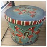 Painted Tin Container with Flamingo Design