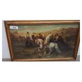 Framed Painting of Horsemen in a Battle Scene