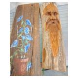 Carved Wood Plaques With Painted and Relief Design