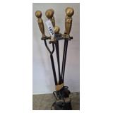 Metal Fireplace Tool Set With Brass Handles