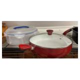 T-fal Red Fry Pan and Clear Plastic Storage Lid