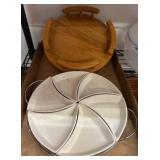 Wooden Lazy Susan and Divided Ceramic Server