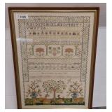 Framed Embroidered Sampler with Floral Motifs