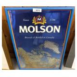 Framed Molson Beer Sign with Canada Map Design
