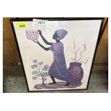 Framed Artwork of Woman in Purple Attire