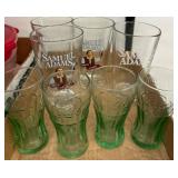 Samuel Adams and Green Coca-Cola Glasses