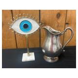 Silver-Plated Pitcher and Decorative Eye Sculpture