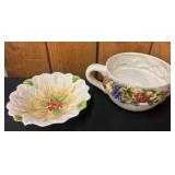 Ceramic Basketweave Bowl and Leaf Plate Set