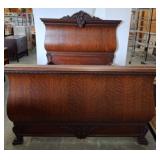Full-Size Wooden Bed Frame with Carving