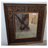 Ornate Gilt and Painted Wall Mirror, 34x30