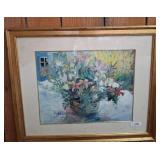 Floral Still Life Painting in Gold-Tone Frame