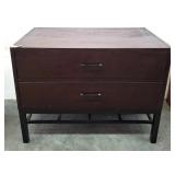 Wooden Two-Drawer Chest on Metal Base