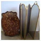 Decorative Tray and Brass Fireplace Screen