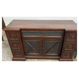 Wooden Sideboard with Drawers and Glass Doors