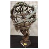 Metal Orb Sculpture with Monkey Base
