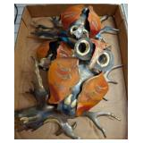 Metal Owl Sculptures With Orange Features