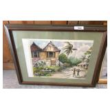 Framed Rural Scene Watercolor Painting, 32ï¿½26