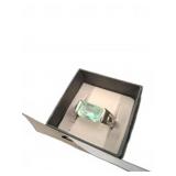 Silver Ring with Green Rectangular Stone, Sz