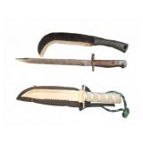 Knife, Kukri-Style Machete, and MK-II Bayonet