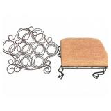 Metal Scroll Wine Rack and Padded Metal Stool