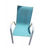 White Metal Patio Chair With Blue Mesh
