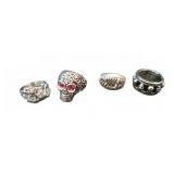 Four Silver Tone Gothic Rings
