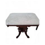 Marble-Top Table with Carved Wooden Base 30x