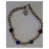 Sterling Silver Bead Bracelet with Stones