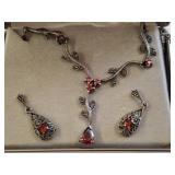 Sterling Silver Garnet Jewelry Set