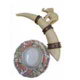 Japanese Imari Style Bowl and Decorative Horn with