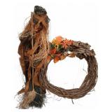 Grapevine Fall Wreath With Witch Figure