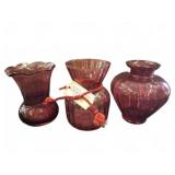 Pilgrim Cranberry Glass Vase Trio