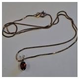 925 Sterling Silver Necklace with Oval Red Stone