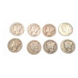Eight US Mercury Dimes 1941ï¿½1945