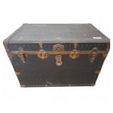 Large Black Steamer Trunk, 33x20x23 Inches