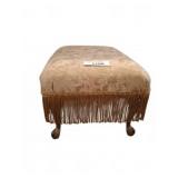 Upholstered Ottoman With Fringe, 10x16x8 Inch